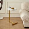 C-Shaped Side Table, Small Sofa Table For Cough, Bedroom - White / Gold - Image 2