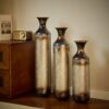 Modern Droplet Shaped Floor Vase Set, Glazed Metal Decorative Vases 3 Piece Home Accent For Living Room - Gold / White - Image 8