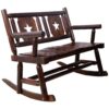 Rustic Outdoor Wood Rocking Bench Double Rocking Chair For 2 Persons With Curved Seat, Porch Rocker - Brown - Image 8