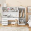 2 Door Storage Desk Wardrobe For Bedroom With Shelves And Drawers - White - Image 15