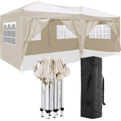 10'X20' Folding Canopy With 6 Removable Sidewalls Outdoor Event Shelter UPF 50+ Gazebo Portable Tents For Parties Beach Camping Wedding Ez Pop Up Canopy - Beige