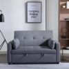 2 Seaters Slepper Sofa Bed Linen Fabric 3-In-1 Convertible Sleeper Loveseat With Side Pocket - Dark Gray - Image 4