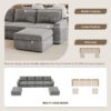 Chenille Modular Sectional Sofa, U Shaped Reversible Couch, Free Combination, 6 Seat Sleeper Sofa Bed With Ottoman, Convertible Oversized Indoor Furniture - Gray - Image 17