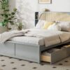 Queen Size Headboard Bed With 2 Drawers And Trundle - Gray - Image 15