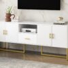 Modern TV Stand For TV Up To 70", TV Cabinet With 1 Drawer, 2 Cabinets And Metal Legs, Handles And Anti-Tip Device For Living Room - White - Image 5