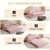 Queen Pull Out Sofa Bed, 3 In 1 Convertible Sleeper Sofa With Side Storage Multifunctional Velvet Loveseat Bed For Living Room - Pink - Image 10