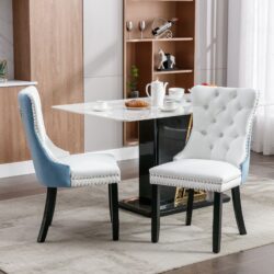 Nikki - Modern, High-End Tufted Solid Wood Contemporary And Velvet Upholstered Dining Chair With Wood Legs Nailhead Trim (Set of 2) - White / Light Blue