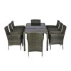9 Piece Outdoor Patio Wicker Dining Set Patio Wicker Furniture Dining Set Glass Top - Gray / Black - Image 10