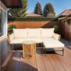 3 Pieces Outdoor Patio Wicker Furniture Sets Table And Chairs With Thick Cushion Outdoor Sofa Set Wicker And Cushion - Natural Yellow / Creme - Image 6