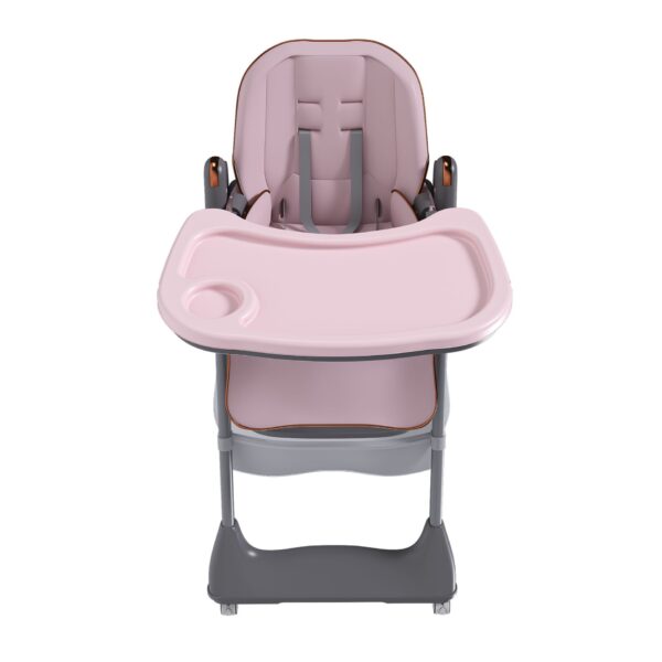 Adjustable Baby High Chair 0 - 6 Years, Portable Infant Feeding Seat With Safety Belt, Silent Lockable Wheels - Pink