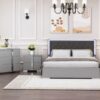 4 Piece Bedroom Sets Queen Size Upholstered Bed With LED Lights, Mirrored Nightstands And Dresser With Metal Handles And Legs - Gray - Image 14