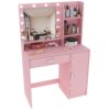 Vanity Desk With Mirror & Light, Large Drawer Three Level Storage Dresser, 3 Lighting Modes Adjustable Brightness, Bedroom Dressing Table - Pink - Image 7