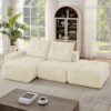 Modular Sectional Sofa Couch, L Shaped Linen Floor Couch Set, Wide Deep Seat Convertible For Living Room Or Office - Beige - Image 3