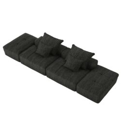 Modern Oversized Modular Sectional Sofa With 2 Ottoman And 2 Seat, Sparkling Chenille Fabric Soft Cushion Sofa With 4 Pillows, 4 Pieces Diy Combination Tufted Sofa, No Assembly Required - Black