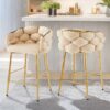 Modern Counter Stools (Set of 2) Counter Stools With Iron Frame, Soft Back And Cushion, Footrest, Suitable For Kitchen - Beige - Image 2