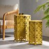 Outdoor Hexagonal Accent Table Set With Charming Fleur De Lis Panel Sides - Antique Yellow - Image 4