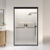 Modern Semi Frameless Double Sliding Shower Door With Sgcc Tempered Glass - Matte Black - Image 16