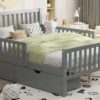 Full Size Platform Bed With Guardrails On Both Sides And 2 Storage Drawers - Gray - Image 14