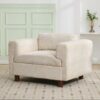 Modern Oversized Armchair Comfy Accent Chair Single Sofa For Living Room Bedroom Office Apartment, Woven Velvet Fabric - Beige - Image 4