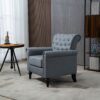 29.92" Mid-Century Modern Accent Chair, Linen Armchair With Tufted Back / Wood Legs, Upholstered Lounge Arm Chair Single Sofa For Living Room Bedroom - Gray - Image 3