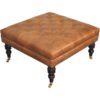 Buffalo - Studded Leather Ottoman With Castor Legs - Tan - Image 2