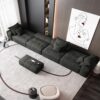 Modern Oversized Modular Sectional Sofa, Sparkling Fabric Soft Cushion Sofa With 6 Pillows, 6 Pieces Diy Combination Tufted Sofa, No Assembly Required - Black - Image 12