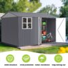 8 0 Ft Outdoor Storage Garden Tool Shed With Thickened Galvanized Steel With Sloped Roof & Double Lockable Door Storage Shed Large With 6 Vents - Gray - Image 9