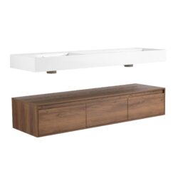 Modern Wall Mounted Bathroom Vanity With Dual Resin Sink And Soft Close Drawers - Brown Ebony