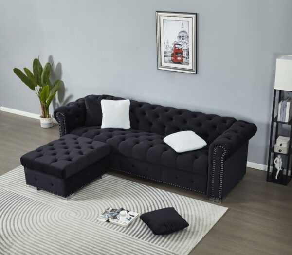 Reversible Sectional Sofa 4 Seater Oversized Convertible L Shaped Couch Velvet Sofa Couch - Black