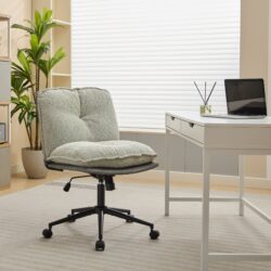 Oversize Seat Cirss Cross Chair With Wheels, Elegant Design Computer Chair, Adjustable Height 360 Degree Rolling Swivel Home Office Chair For Small Space, Dressing Room, Living Room - Gray
