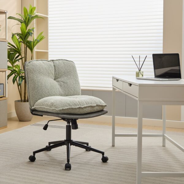 Oversize Seat Cirss Cross Chair With Wheels, Elegant Design Computer Chair, Adjustable Height 360 Degree Rolling Swivel Home Office Chair For Small Space, Dressing Room, Living Room - Gray