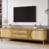 Rattan TV Stand For Tvs Up To 75'', Modern Farmhouse Media Console, Entertainment Center With Legs, TV Cabinet For Living Room, Home Theatre - Natural Wood - Image 22