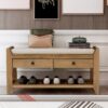Shoe Rack With Cushioned Seat And Drawers Multipurpose Entryway Storage Bench - Old Pine - Image 7