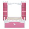 Castle Shaped Bed With Storage Shelf, Dreamy Twin Size Platform Bed For Kids Bedroom - Pink / White - Image 7