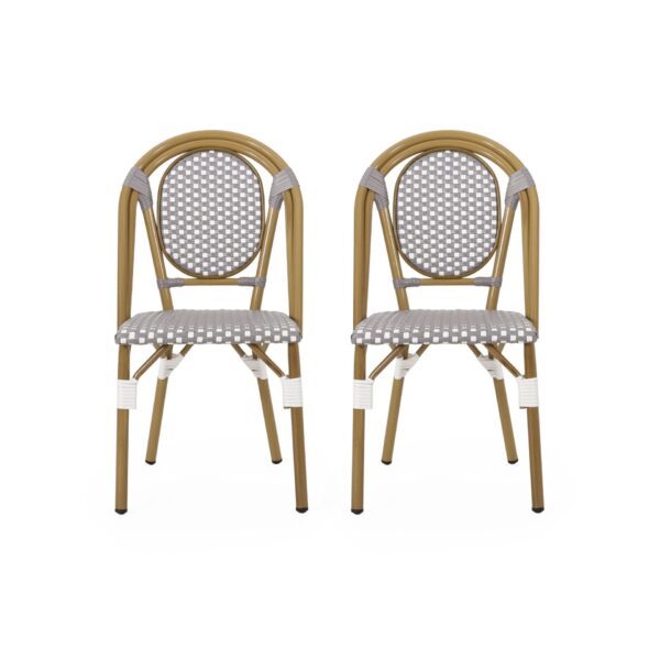 French Bistro Chair Set Outdoor Cafe Style - White / Gray