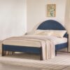 Queen Bed Frame Modern Upholstered Curved Headboard - Blue - Image 3