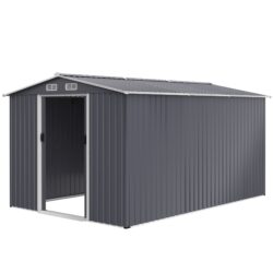 Outdoor Storage Shed 8 2 Ft Large Metal Tool Sheds Heavy Duty Storage House With Sliding Doors And Air Vent For Backyard Patio Lawn To Store Bikes Tools Lawnmowers - Gray