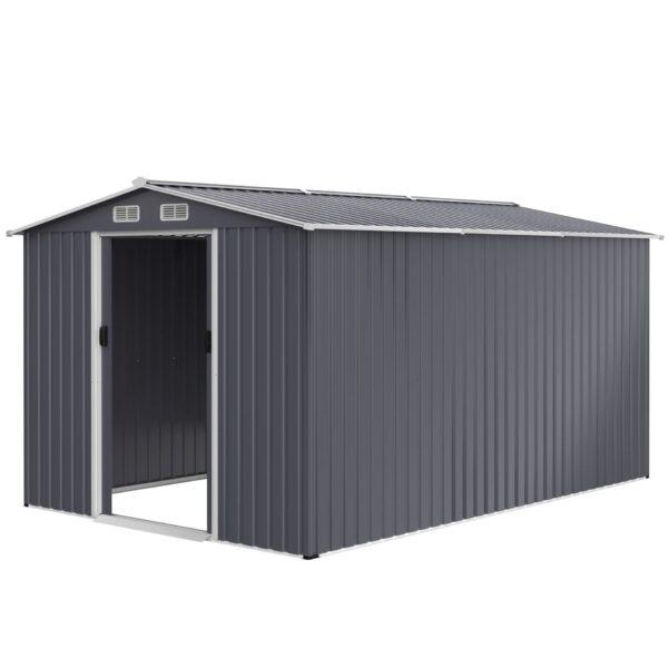 Outdoor Storage Shed 8 2 Ft Large Metal Tool Sheds Heavy Duty Storage House With Sliding Doors And Air Vent For Backyard Patio Lawn To Store Bikes Tools Lawnmowers - Gray