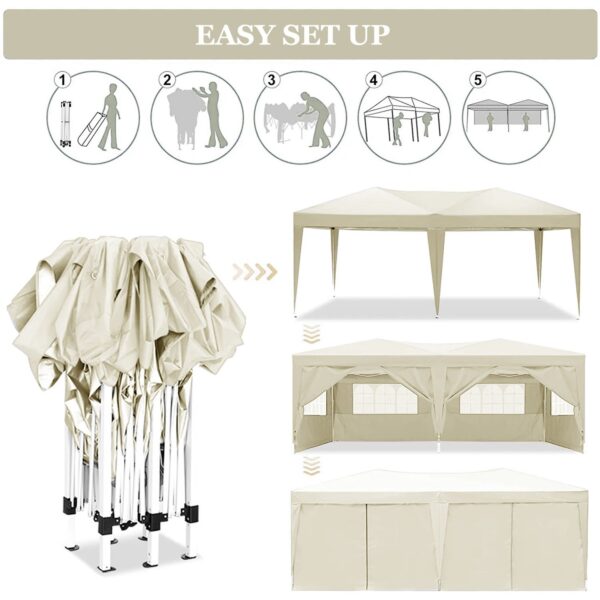 10'X20' Folding Canopy With 6 Removable Sidewalls Outdoor Event Shelter UPF 50+ Gazebo Portable Tents For Parties Beach Camping Wedding Ez Pop Up Canopy - Beige