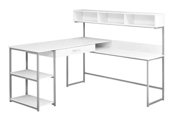 Computer Desk, Home Office, Corner, Storage Drawers, L Shape, Laptop, Elegant Design - White
