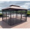 13 X 10 Ft Patio Gazebo Tent With Ventilated Double Roof And Mosquito Net - Brown - Image 8