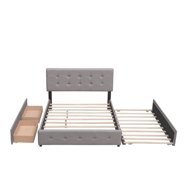 Queen Size Upholstered Platform Bed With 2 Drawers And 1 Twin Long Trundle - Light Gray