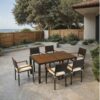 7 Piece Outdoor Patio Wicker Dining Set Patio Wicker Furniture Dining Set With Top - Brown / Cream - Image 6