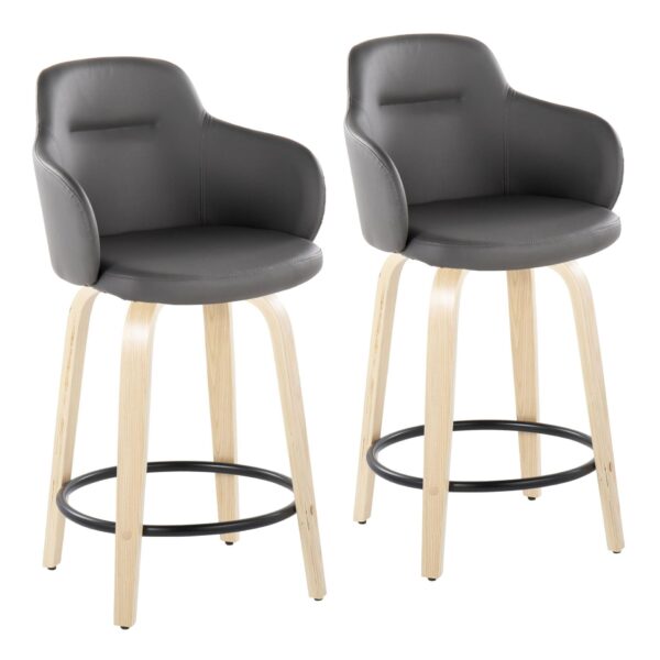 Boyne - Contemporary Fixed Height Counter Stool With Swivel (Set of 2) Round Footrest - Natural / Gray