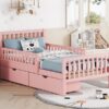 Twin Size Platform Bed With Guardrails On Both Sides And 2 Storage Drawers - Pink - Image 14