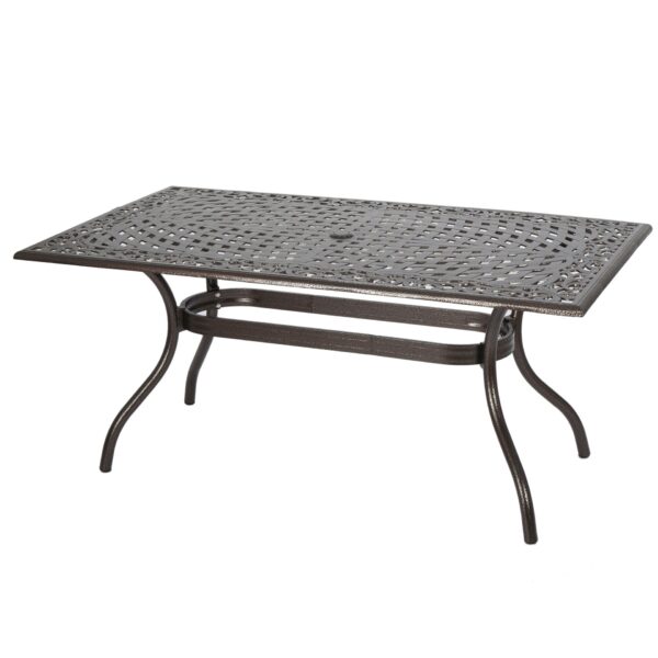 Celestine - Outdoor Cast Aluminum Dining Table With Floral Lattice Design And Umbrella Holder - Bronze