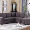 Katie - Linen Sleeper Sectional Sofa With Storage Ottoman, Storage Arm - Brown - Image 6