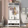 Hall Tree With 6 Hooks And Hinged Lid, Coat Hanger, Entryway Bench, Storage Bench, 3 In 1 Design, For Entrance, Hallway - White - Image 2