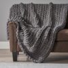 Cozy Knitted Acrylic Throw Blanket With Double Sided Design - Dark Gray - Image 3