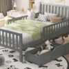Twin Size Platform Bed With Guardrails On Both Sides And 2 Storage Drawers - Gray - Image 13